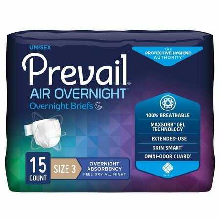 PREVAIL AIR OVERNIGHT Briefs, Heavy Absorbency, Disposable, Size 3, 58-70 Inch, 15PK NGX-014